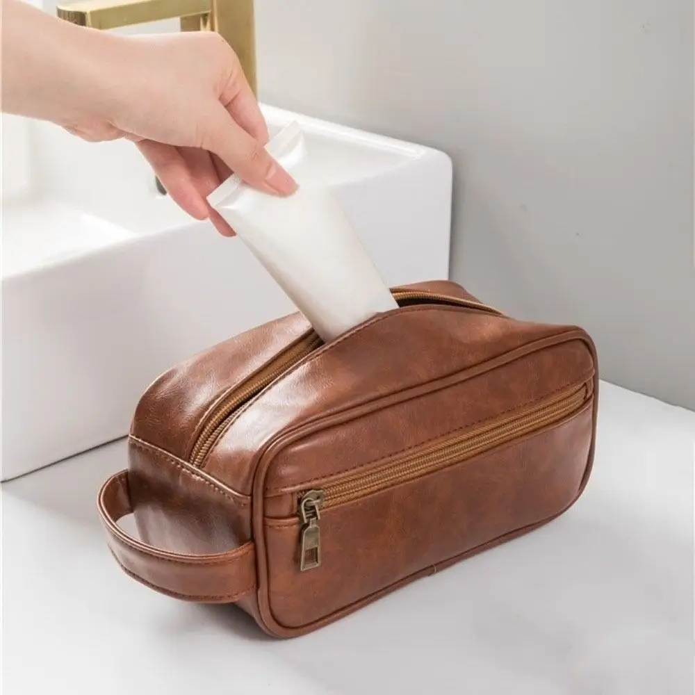 

Large Capacity Men Cosmetic Bag Zipper Waterproof PU Wash Bag Korean Style Make Up Pouch Bag Toiletry Storage Bag Toiletry Case