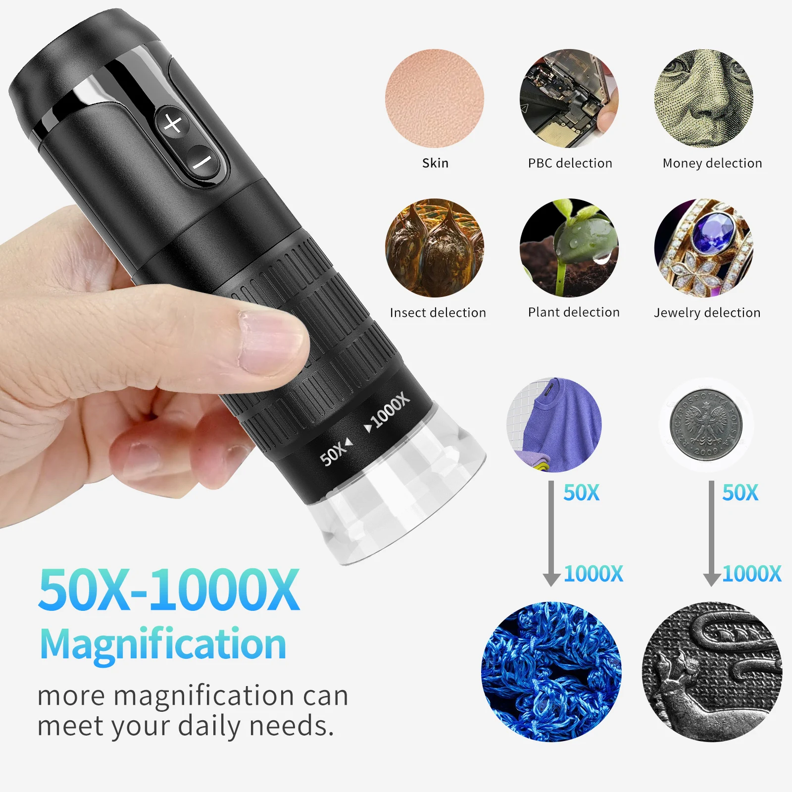 Kabelloses Digitalmikroskop 1080P HD 50-1000X Vergrößerung WLAN-Mikroskopkamera mit LED-Beleuchtung für iOS Android PC Inspektion – Detail 4