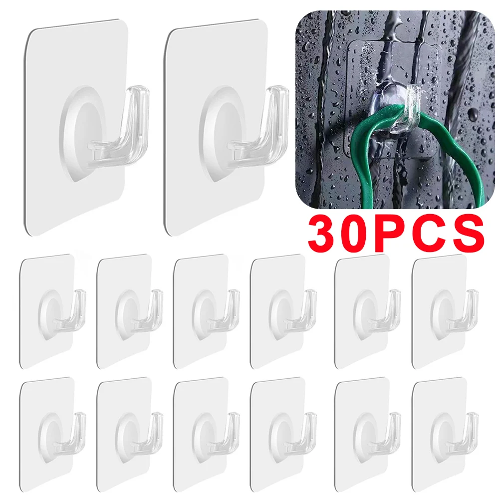 30/1Pcs Transparent Wall Hooks Wall Mounted Self Adhesive Door Wall Hangers Hooks Heavy Load Rack Kitchen Bathroom Accessories