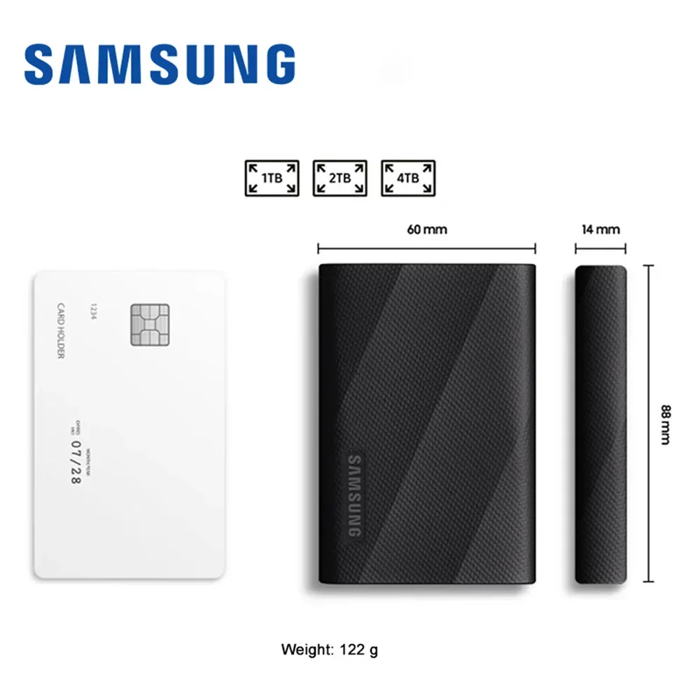 سامسونج T9 محمول SSD 4 تيرابايت USB 3.2 Gen 2x2 محرك أقراص الحالة الصلبة الخارجي Seq. قراءة السرعات تصل إلى 2,000 ميجابايت/ثانية لمحترفي الألعاب