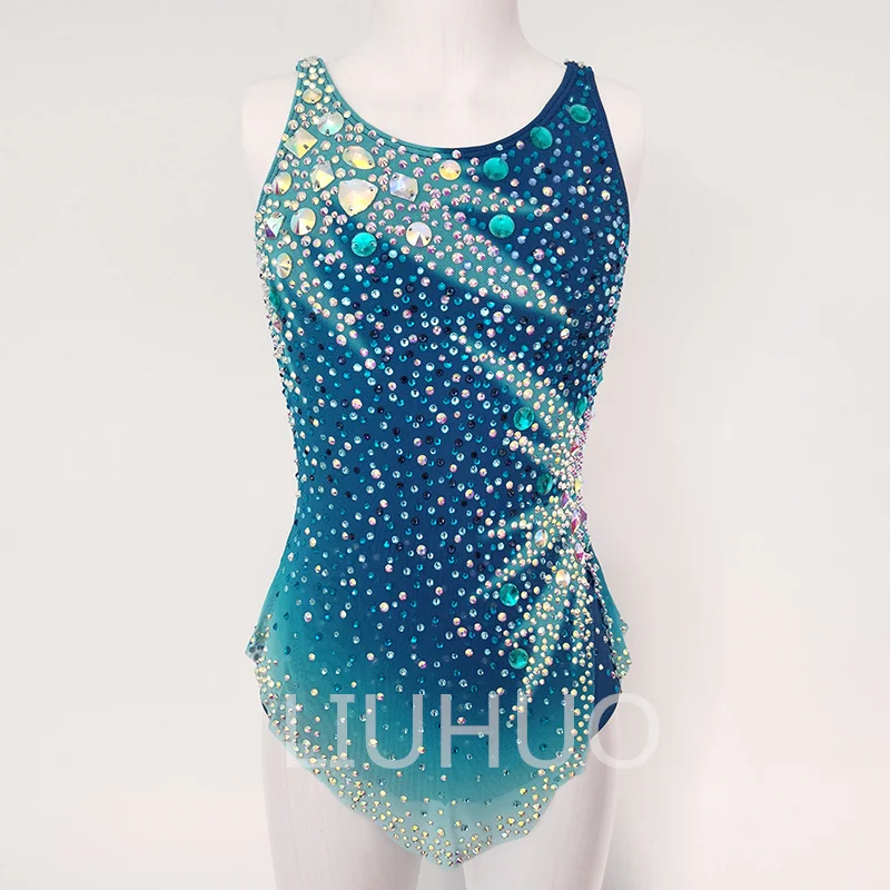 LIUHUO Rhythmic Gymnastics Leotards Artistics Tight Blue Stage Performance Professional Contest