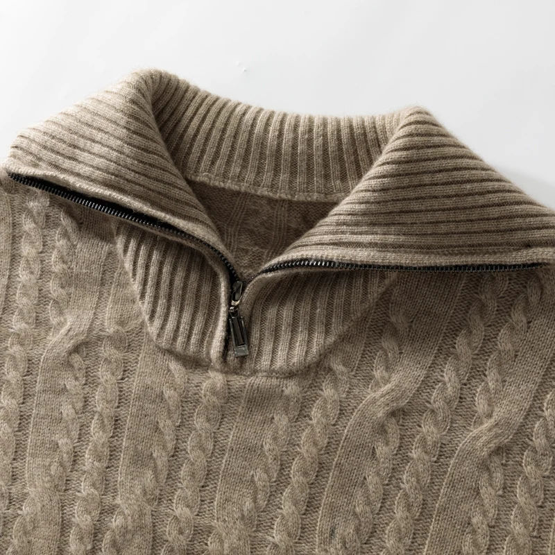 DjzDsm Men's 100% Pure Cashmere Pullover Sweater with Half Zip Flip Collar Knitted Wear Comfortable And Stylish Knitwear Top