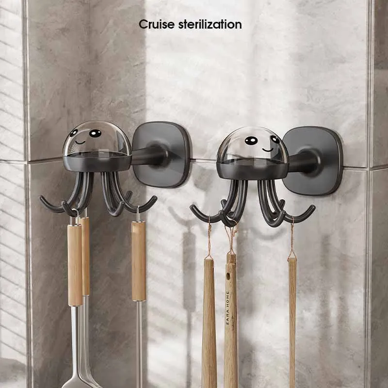 Cute Octopus Strong Multifunctional Six Claws Rotating Hooks Kitchen Storage 360 ° Rotation Bathroom Storage Non-marking Hooks