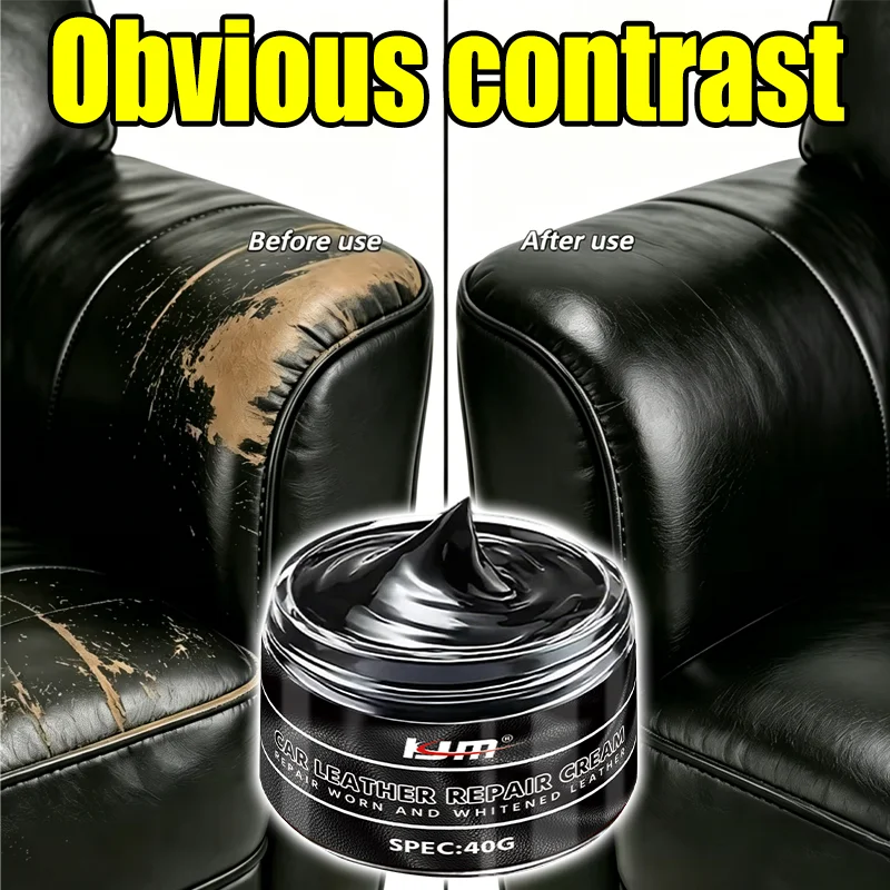 KJM Car Leather Repair Cream, Quick Restore Paste for Cracked Scratched Auto Seats Steering Wheel and Interior Leather