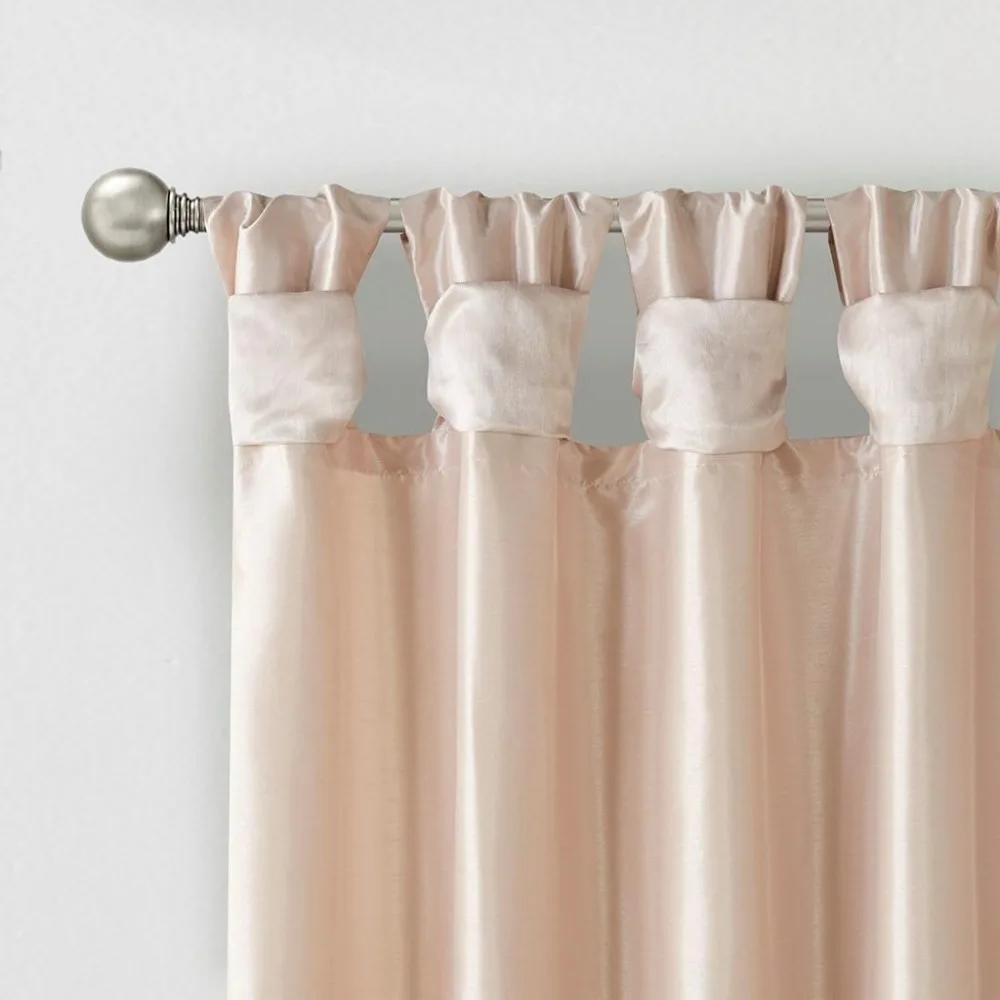 Blush Pink Lined Window Curtain Panels, 50 Inch by 120 Inch, Elegant Twist Tab Style with Privacy and Light Filtering
