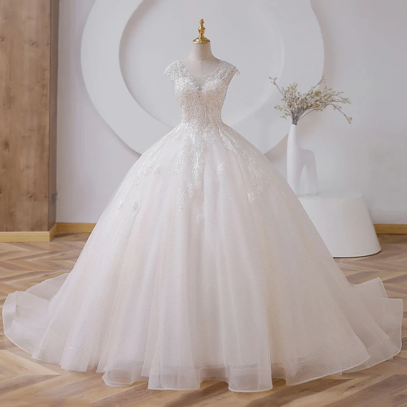 White Women Wedding Dress Tulle Puffy Appliques Sleeveless For Evening Banquet Party Birthday Ceremonial Bridesmaid Gowns