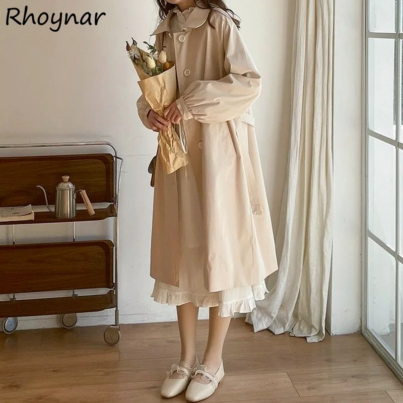 Trench Women Elegant Solid Autumn Ladies Clothing Korean Version Preppy Style Popular Basic Daily Single Breasted Vintage Soft