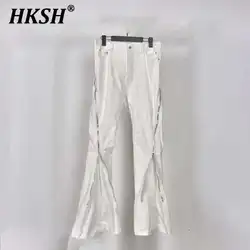 HKSH Men New RO High Street Double Line Zipper Cotton Jeans Casual Long Denim Flare Pants Personalized Streetwear Fashion HK3908