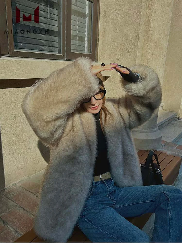 

2025 New Fashion Faux Fur For Women Luxury Outerwear Overcoat V Neck Long Sleeve Jackets Coats Winter Thick Warm Female Clothing