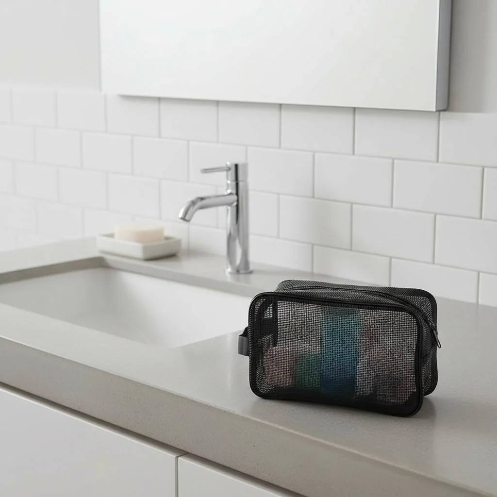 Practical Easily Carry Mesh Shower Bag Quick Dry Portable Beach Pockets Hand-held Zipper Pouch Cosmetic Organizer Case Swimming
