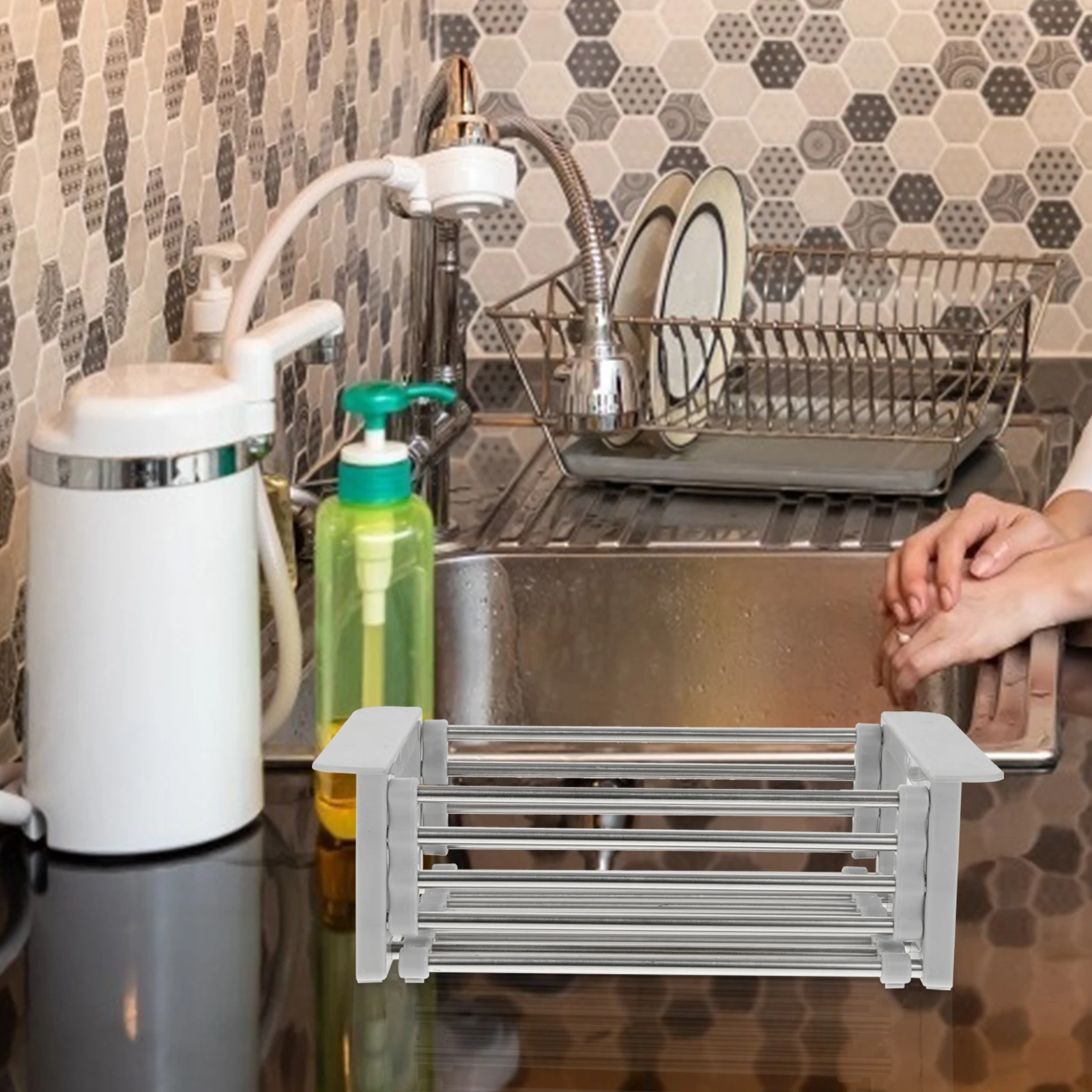 

1Pcs Stainless Steel Kitchen Drain Rack Retractable Sink Storage Multipurpose Fruit Vegetable Washing Basket Telescopic Draining