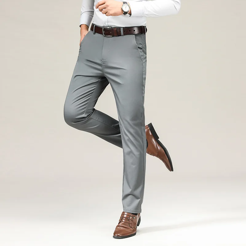 Office Suit Pants Dress Spring Men Formal Ice Silk Stretched Non-ironing Slim Fit Khaki Business Plus Size 42 44 46 48 Trousers