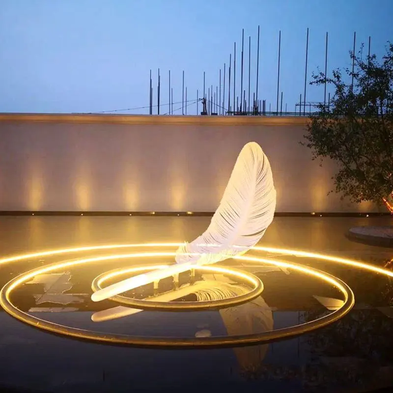 New Resort Commercial Art Sculpture Playground Statue Large Size Stainless Steel Feather Statue