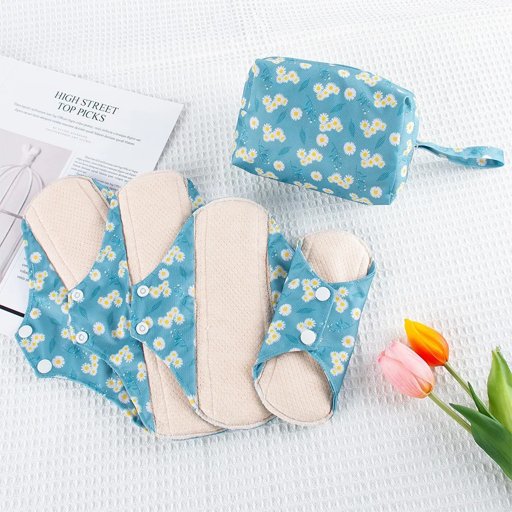 

5Pcs/Set High Quality Reusable Sanitary Napkins Cotton Soft Cloth Panty Liners with Mini Wet Bag Washable Menstrual Pads