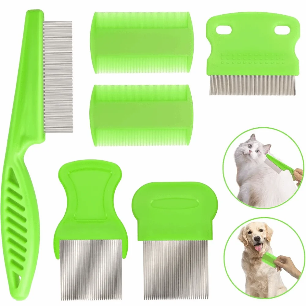 Juego de 6 peines antipulgas de ABS, peine de dientes finos para resultados rápidos, kit de peines para eliminar la caspa para mascotas pequeñas, medianas y grandes