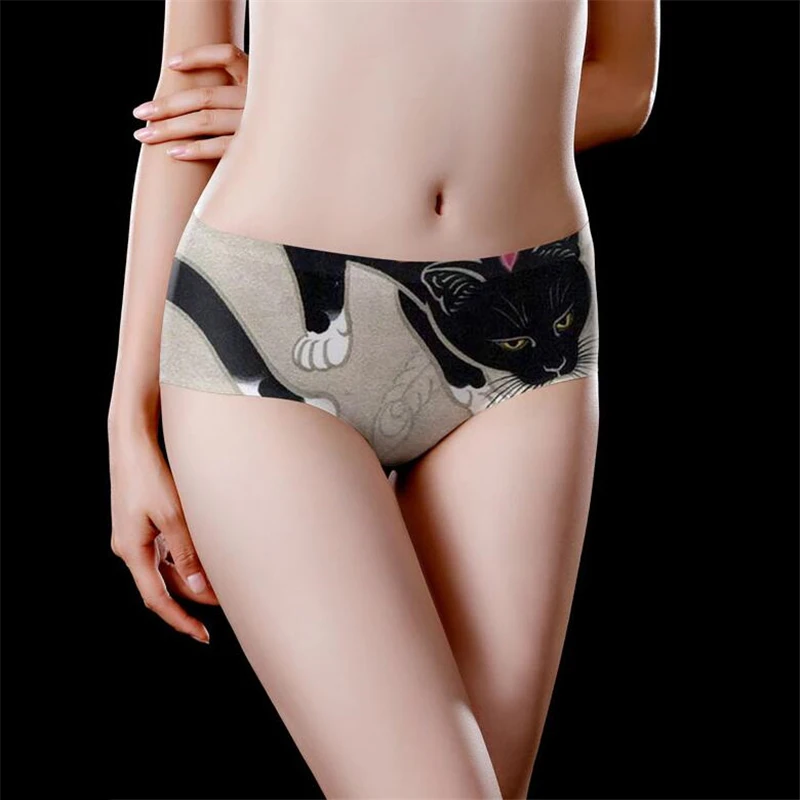 Cartoon Cat Print Sexy Underwear Women Briefs Sports  Breathable Intimate Lingerie Underpants Girls Panties Women Panty