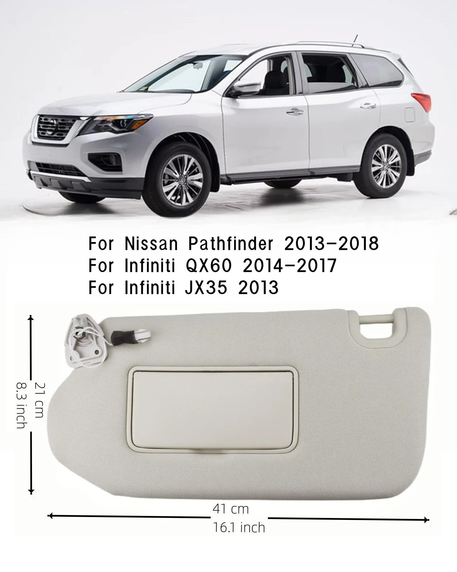 

Sun Visor For Nissan Pathfinder 2013-2018, Infiniti QX60 2014-2017, Infiniti JX35 2013 OEM# 96401-9PB0A, 96400-9PB0A