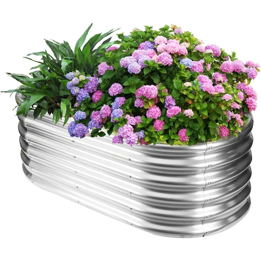 

17" Tall Outdoor Garden Raised Garden Bed Kits 4ft X 2ft Oval 0.8MM Thick Metal Raised Planter Bed/Ground Planter Box for Varie