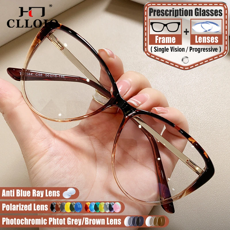 

CLLOIO Women High Quality Optical Prescription Glasses Fashion Cat Eye Myopia Photochromic Eyeware Progressive Office Eyeglasses