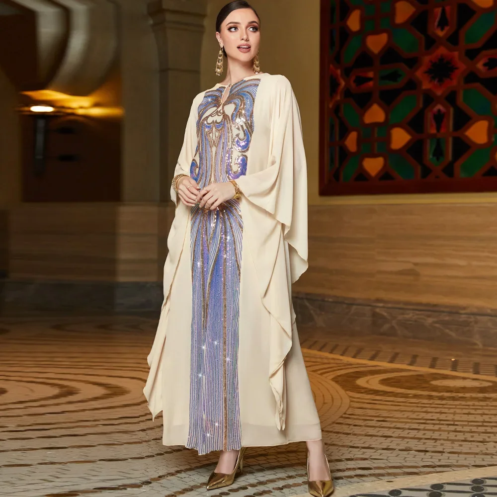 

Luxury Sequins Evening Dresses for Women Dubai Turkey Party Dress Abaya Muslim Islamic Jalabiya Eid Ramadan Gown Djellaba Abayas