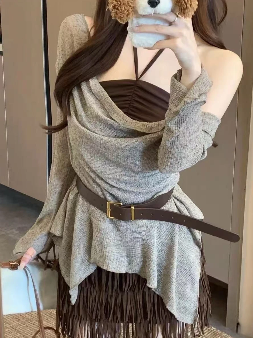 2026 Versatile Korean Style Two Piece Tshirt Set Women Short Sleeve Loose Tees High Waist Casual Daily Fashion Simple Outfits