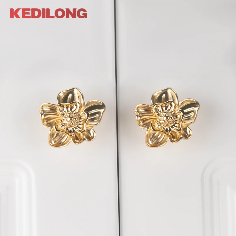 KEDLO moderner minimalistischer blumenförmiger Zinklegierungsgriff für Küchenschränke, goldener Knopf, Schubladengriff in antikem Messing. – Detail 19