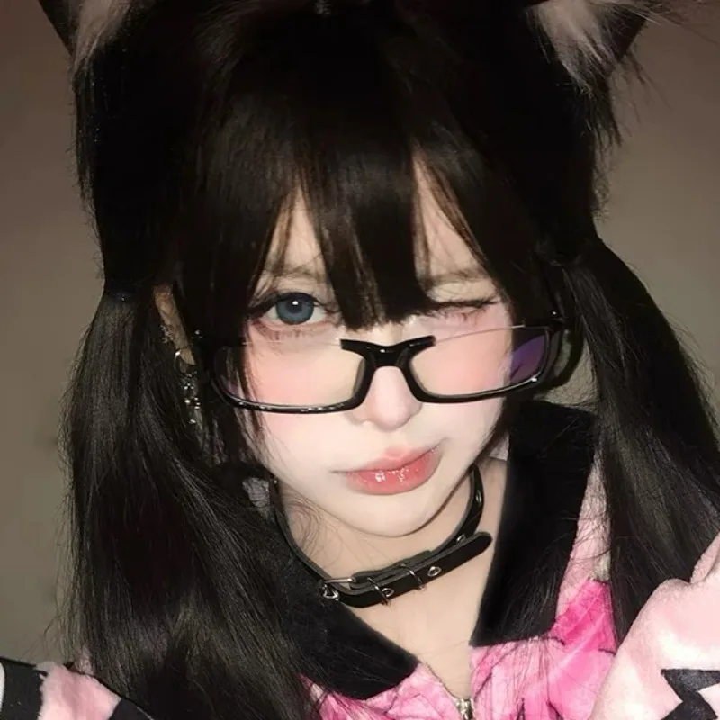 Gafas de media montura para Cosplay, gafas de lectura Vintage de alta definición, marco estrecho pequeño negro, decoración de fiesta de estilo japonés, gafas para niña