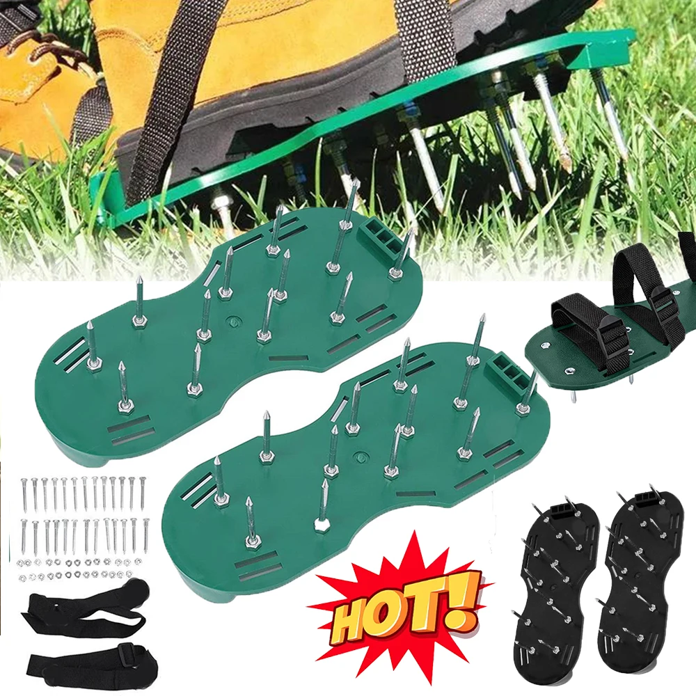 Lawn Aerator Spikes Shoes Grass Cultivator Shoes with Adjustable Strap Spikes Nail Aerators Garden Tool Soil Scarifiers Shoes