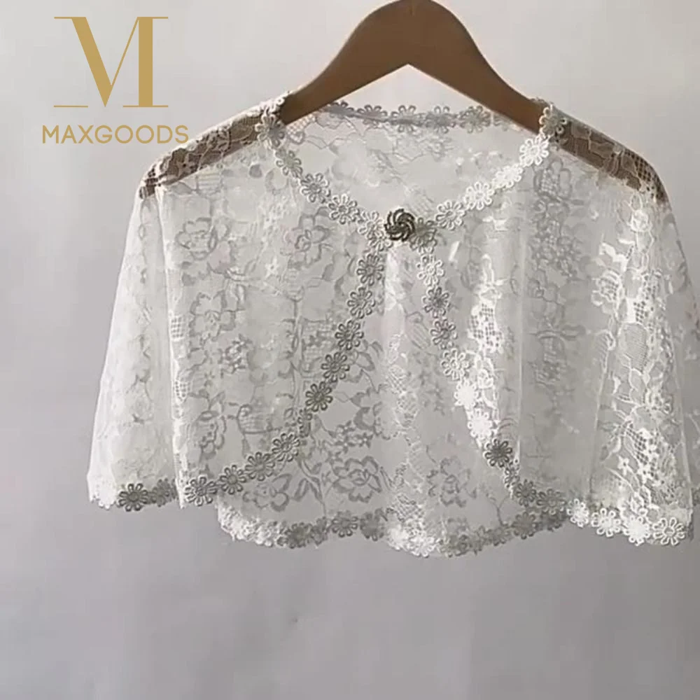 

Floral Lace Lace Shoulder Wrap Hollow Out Rhinestones Embellishments Bridal Shawl Thin Fabric Diamond Embedded Wedding Capelet