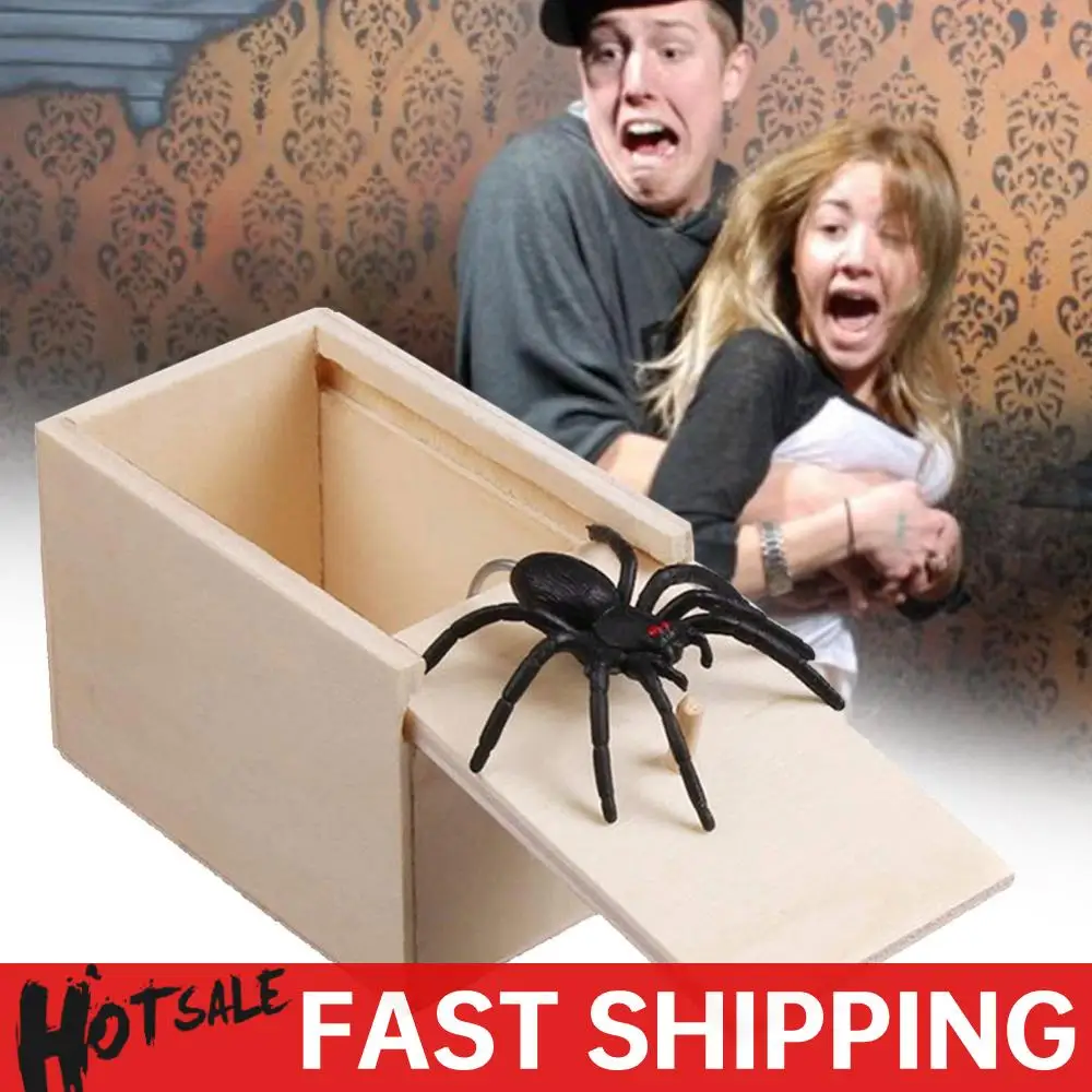 

Spider Wooden Gadgets Novelty Scary Box Funny Wooden Prank Spider Scare Box Harmless Halloween Holiday Scary Horror Toys