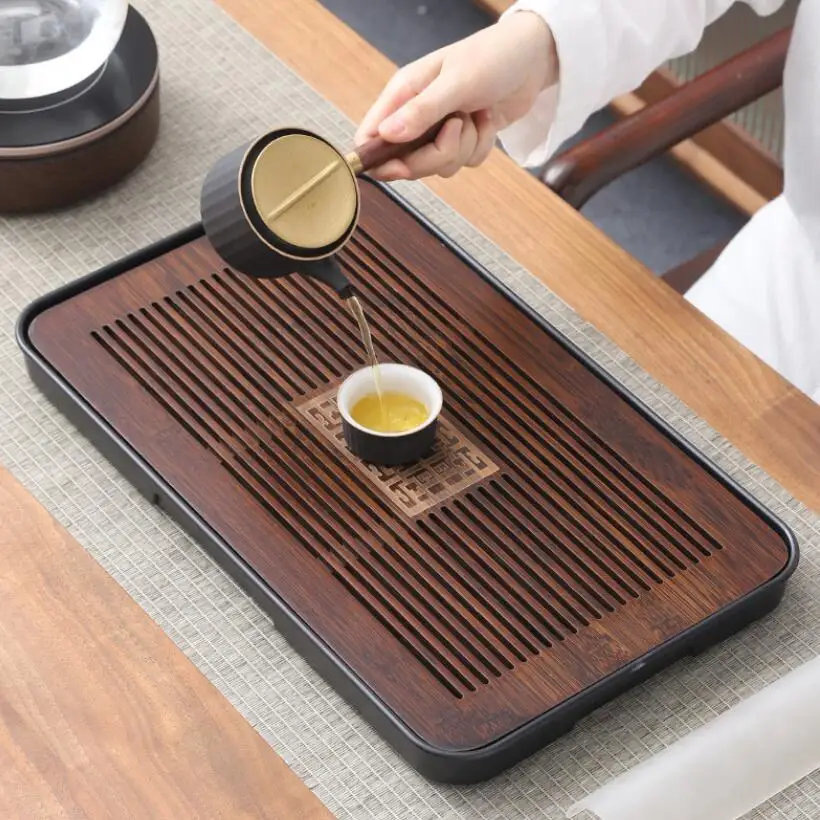 

Japanese bamboo melamine tea tray household drain simple dry brewing tray Small tea table tea set large office tea tray