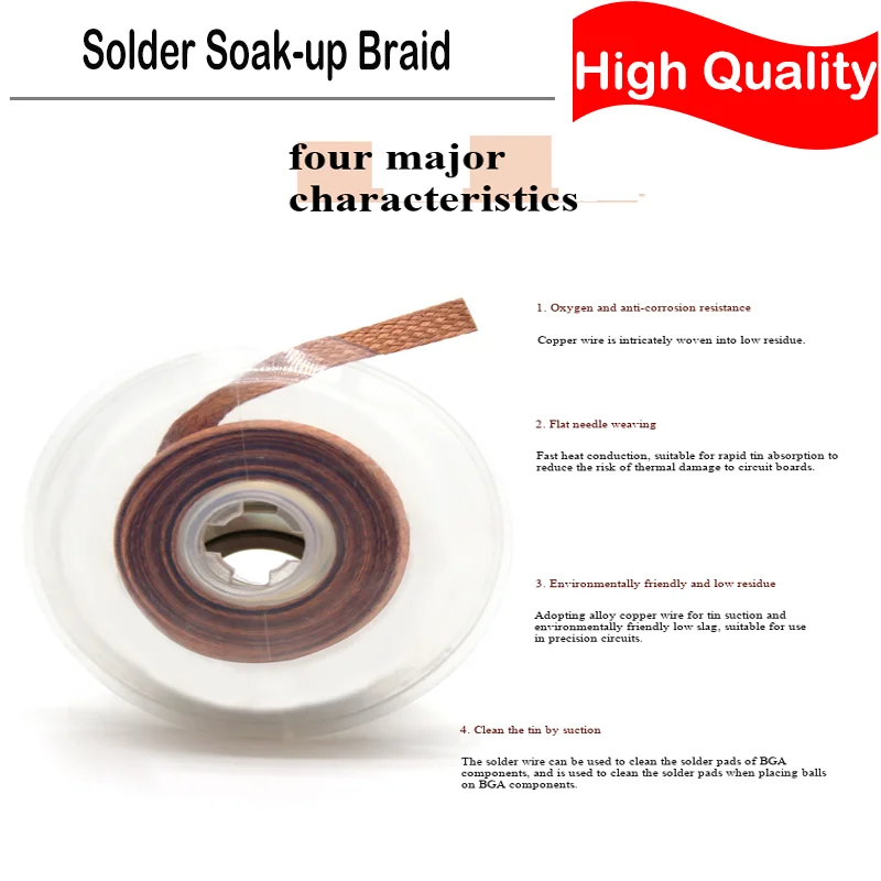 

Copper Desoldering Braid Mesh Tape High Efficiency Solder Remover Wick with Flux for Wire Soldering Welding Point Repair Tool