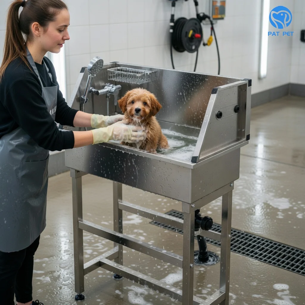 Professional dog cleaning station 34-inch stainless steel pet grooming tub household cleaning sink for small cats and dogs