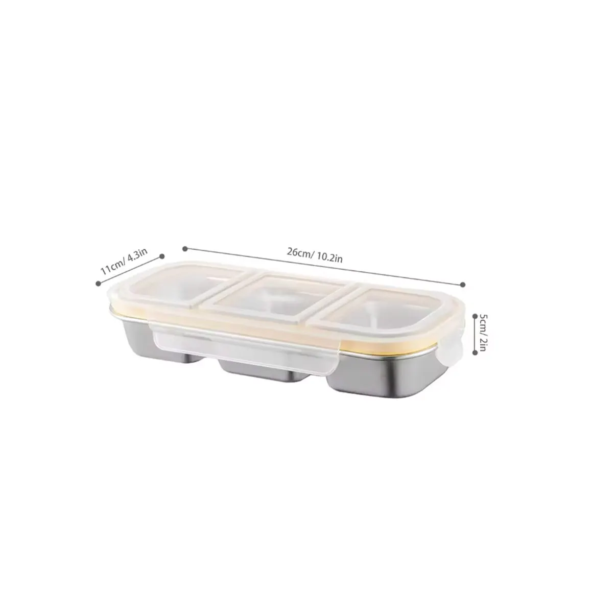 304 Edelstahl 3-Fach Unterteilte Leichte Mahlzeiten-Bento-Box für Büroangestellte, Portionskontrollierte, Tragbare Obst-Snack-Box Lunchbox – Detail 4