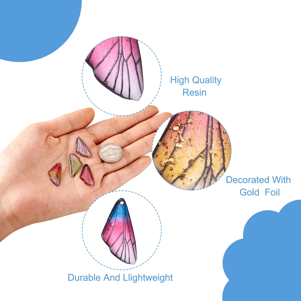 100Pcs Butterfly Wing Resin Charm Gradient Color Transparent Insect Dragonfly Wing  Pendants for DIY Necklace Jewelry Making