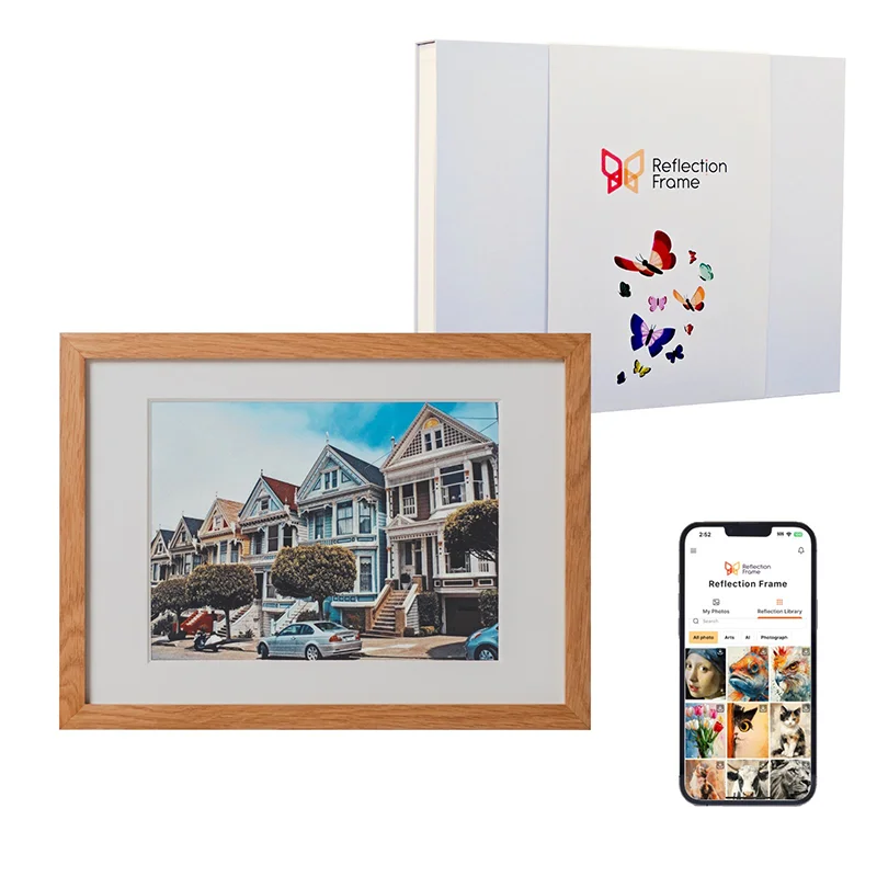 E Ink Photo Frame 10 Inch Golden Wood WiFi Wall Art Canvas Electronic Frame for Living Room Decor