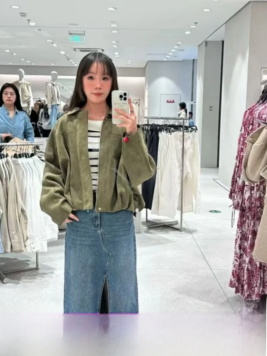 

Sweet Sle, свободная замшевая куртка-пилот Jaet, женская модная верхняя одежда, длинный све, осень 2021, повседневная цветная молния