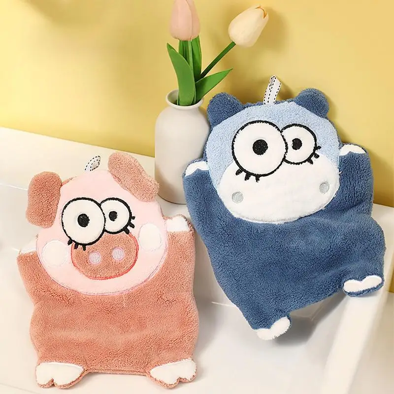 Cute Hand Towels Microfiber Coral Fleece Absorbent Towel Highly Absorbent Tea Towels Dish Cloth With Loop For Bathroom Kitchen