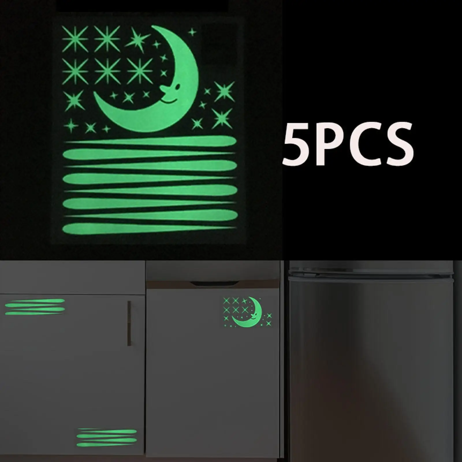 5Pcs Luminous Stars Kids Cute Glow in The Dark Wall Stickers Moon Wall Decals for Decoration Party Birthday Ceiling Living Room