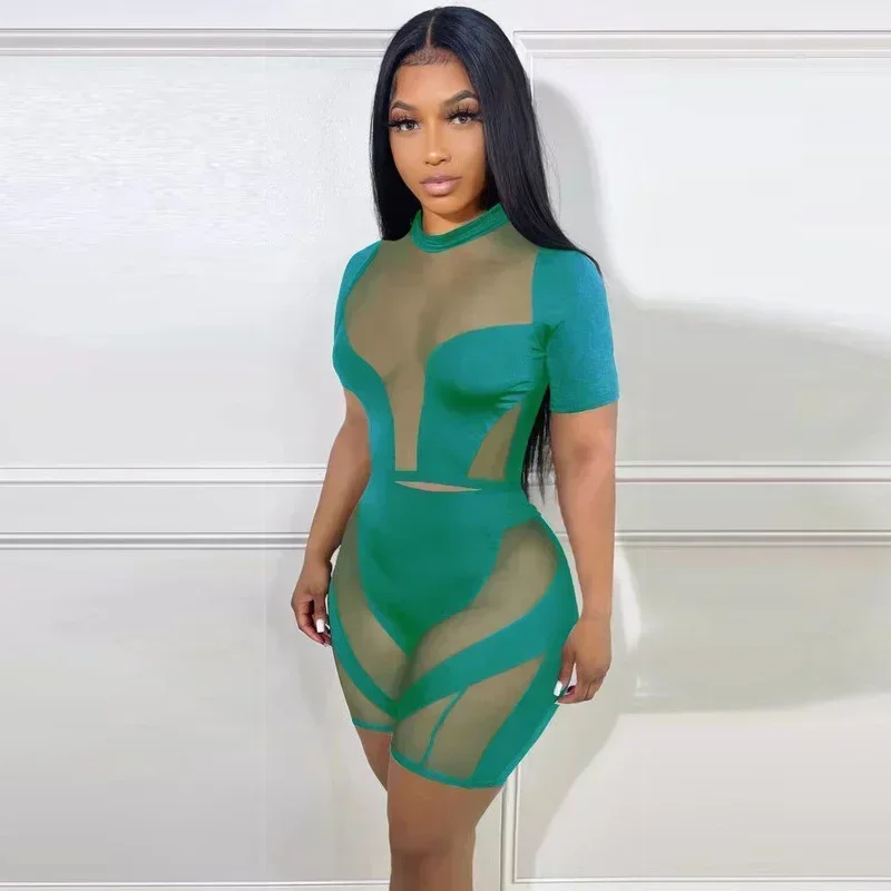 

GUWU прозрачная сетка, комплект из двух предметов, женская одежда, шорты, укороченный топ, спортивные костюмы, сексуальные клубные наряды, спортивный костюм, оптовая продажа