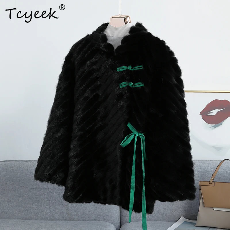 Tcyeek Real Mink Fur Coat Women Winter Clothes Warm Real Fur Womens Coats New in Outerwears 2025 Fashion Fourrure Femme