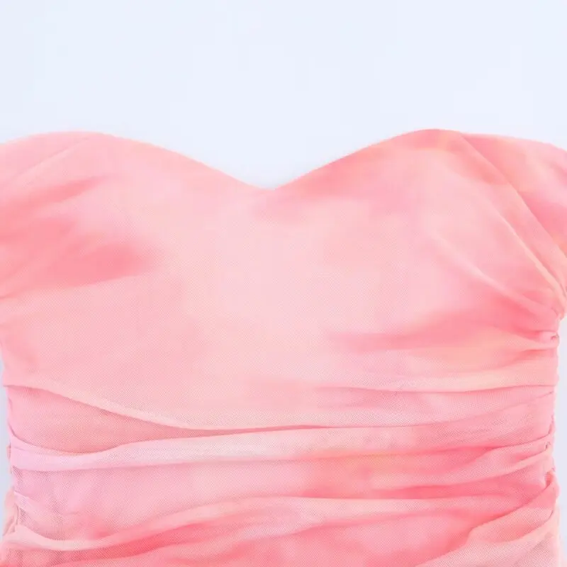 2025년 봄 신상 여성 패션 다용도 프린트 실크 메쉬 튜브탑 어깨 노출 드레스 출퇴근 스타일 민소매 기타 소재 00%