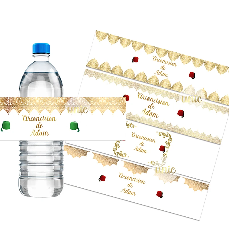 30pcs/lot Custom Mabrouk Tahara Golden Pattern Circumcision Water Bottle Labels Custom Stickers Candy Bar Wrappers Any Text