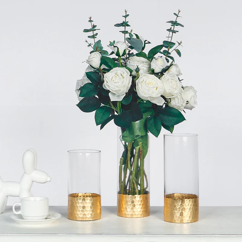 Luxury electroplated gold foil transparent color hydroponic glass vase small new qing creative living room table decoration