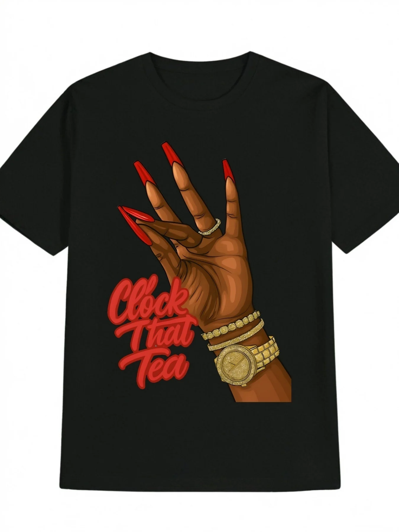 Men's Casual TShirt with Red Nail Polish & Clock That Tea Graphic Print Soft Comfortable BREATHABLE Fabric for Summer Outdoor Activities WrinkleResistant Machine Washable AntiPilling Soft Everyday & CHRISTMAS EVE Outfit Seasonal