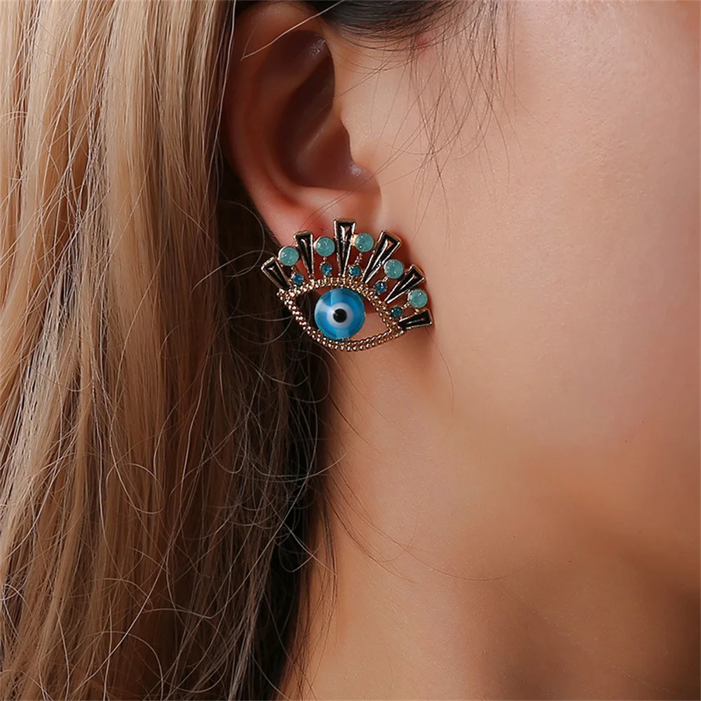 Lucky Turkish Eye Earrings for Women Rhinestone Ethnic Style Evil Eye Stud Piercing Jewelry Modern Earrings Cool Thing 2023