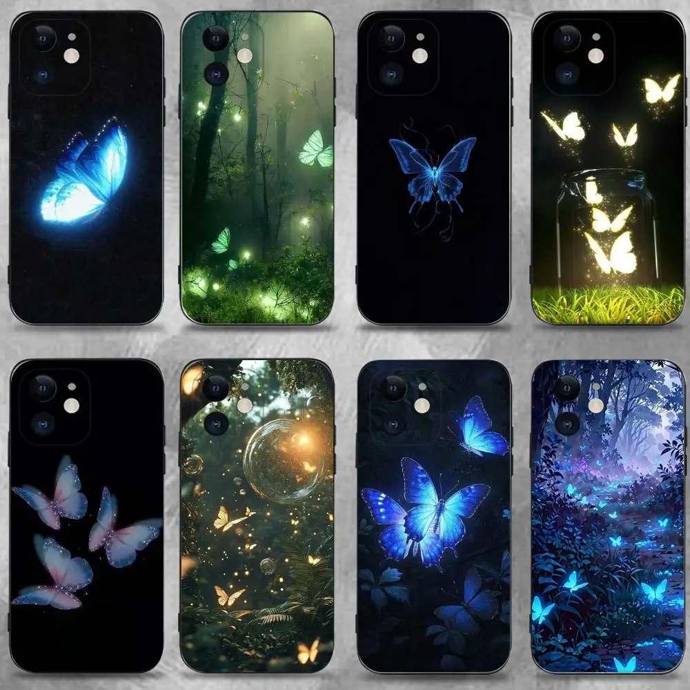 

Glow In The Dark Butterfly Phone Case For iPhone 17,16,15,14,13,12,11 Plus,Pro Max,XS,X,XR,SE,Mini,8,7,Soft Silicone Black Cover