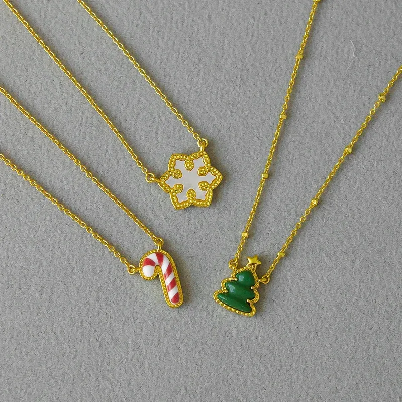 

YISON Christmas Series Snowflake/Holiday Tree/Candy Cane Short Pendant Necklace, Fashion Necklaces Jewelry for Women Party Gift