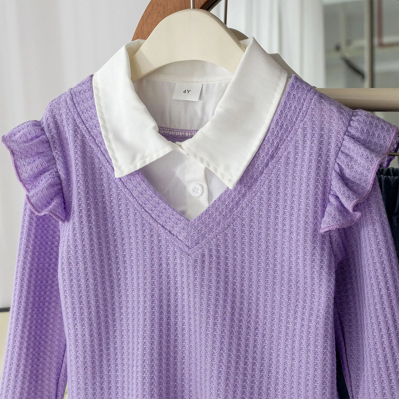 أطفال بنات ربيع الخريف ملابس غير رسمية موضة كم طويل محكم بلايز مع الكرز التطريز الدنيم السراويل ملابس الأطفال #4