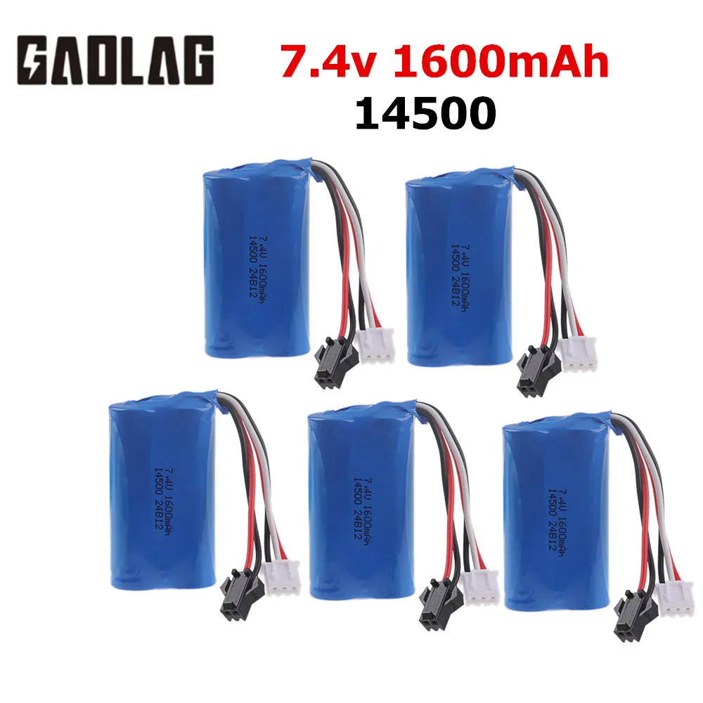 

14500 lipo Battery 7.4V 1600mAh with Charger For Electric Toys Water Bullet Gun Spare Parts 7.4V Battery For RC toys Cars